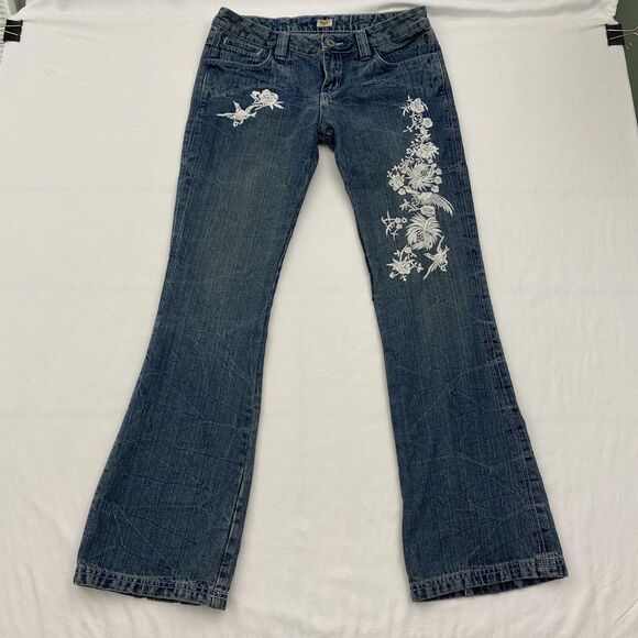 Antik Denim Jeans Womens 31 Floral Embroidered Bootcut Lace Pockets Made USA - Picture 1 of 13